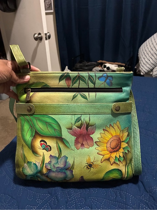 Anuschka Handbags - Anuschka Green Hand-Painted Floral Crossbody with Sunflower Motif